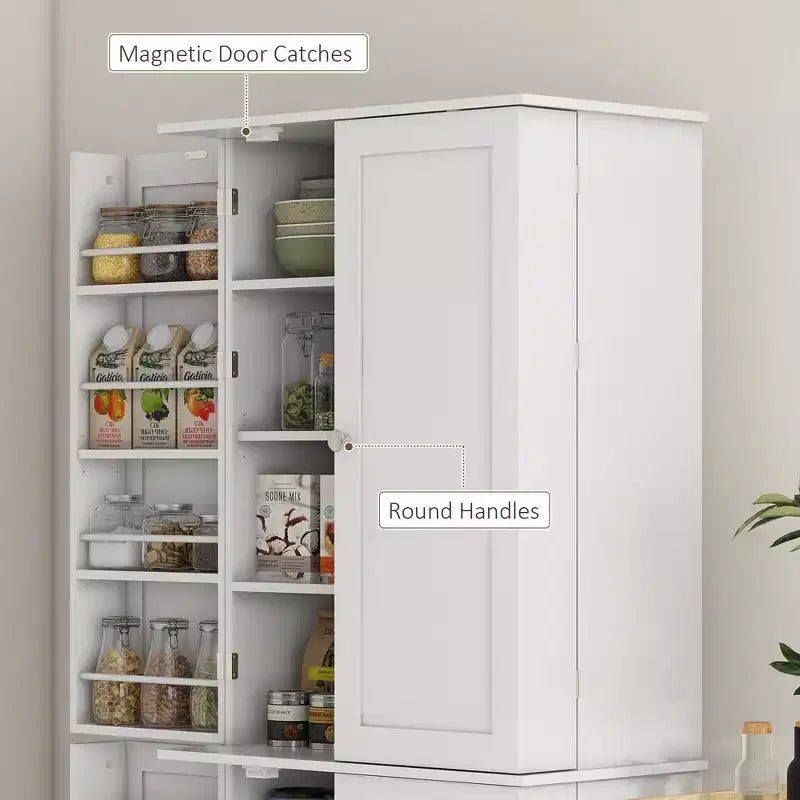 Armoire de cuisine blanche de 65 pouces avec 4 portes et 16 étagères de porte, pour 1