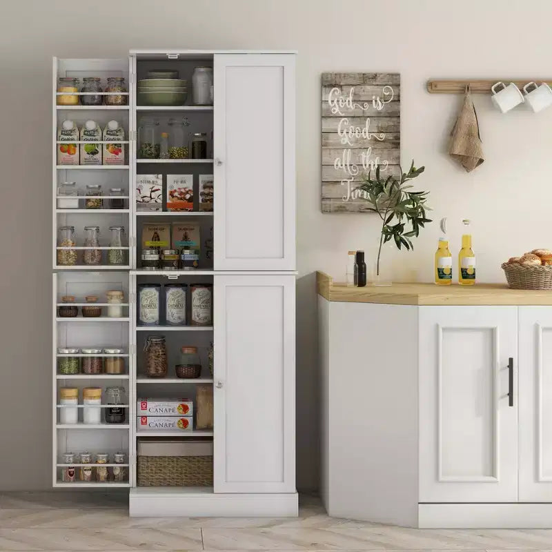 Armoire de cuisine blanche de 65 pouces avec 4 portes et 16 étagères de porte, pour 1