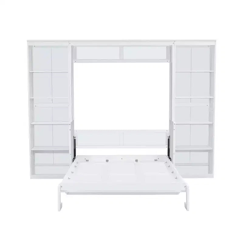 Lit mural escamotable Murphy blanc avec bureau et étagère, taille double/grand (Full/Queen), 1 personne