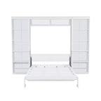 Lit mural escamotable Murphy blanc avec bureau et étagère, taille double/grand (Full/Queen), 1 personne
