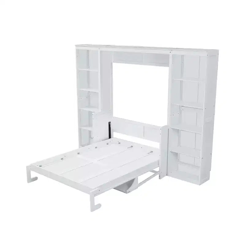 Lit mural escamotable Murphy blanc avec bureau et étagère, taille double/grand (Full/Queen), 1 personne