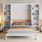 Lit mural escamotable Murphy blanc avec bureau et étagère, taille double/grand (Full/Queen), 1 personne