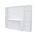 Lit mural escamotable Murphy blanc avec bureau et étagère, taille double/grand (Full/Queen), 1 personne