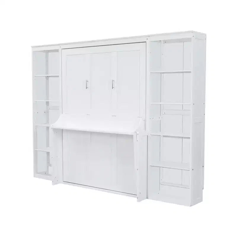 Lit mural escamotable Murphy blanc avec bureau et étagère, taille double/grand (Full/Queen), 1 personne