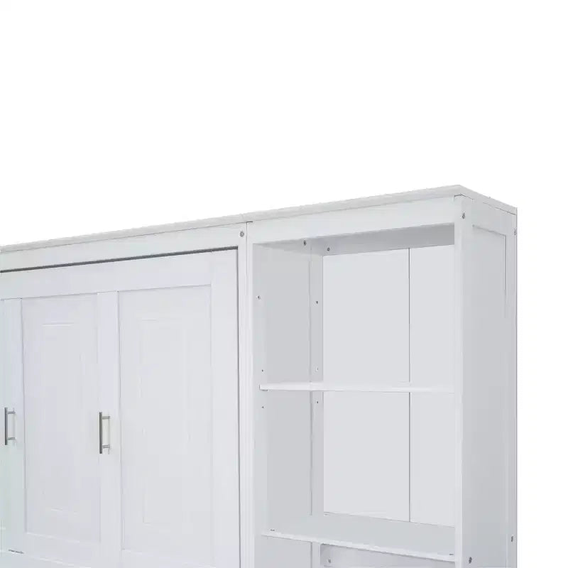 Lit mural escamotable Murphy blanc avec bureau et étagère, taille double/grand (Full/Queen), 1 personne
