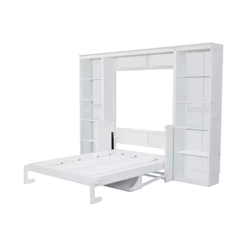 Lit mural escamotable Murphy blanc avec bureau et étagère, taille double/grand (Full/Queen), 1 personne