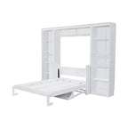 Lit mural escamotable Murphy blanc avec bureau et étagère, taille double/grand (Full/Queen), 1 personne