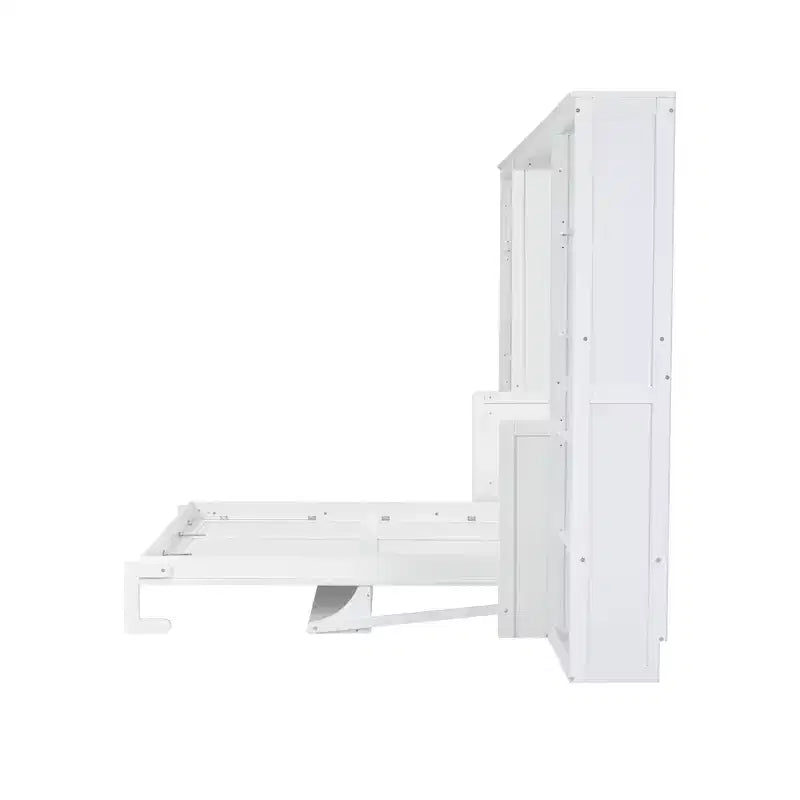 Lit mural escamotable Murphy blanc avec bureau et étagère, taille double/grand (Full/Queen), 1 personne