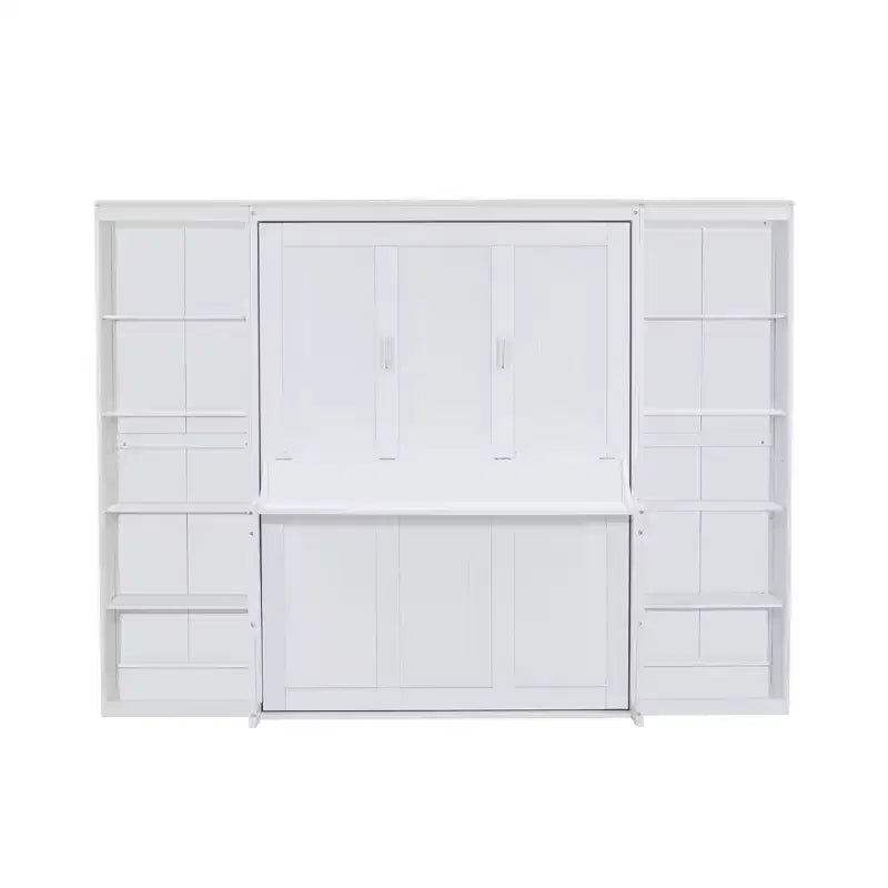 Lit mural escamotable Murphy blanc avec bureau et étagère, taille double/grand (Full/Queen), 1 personne