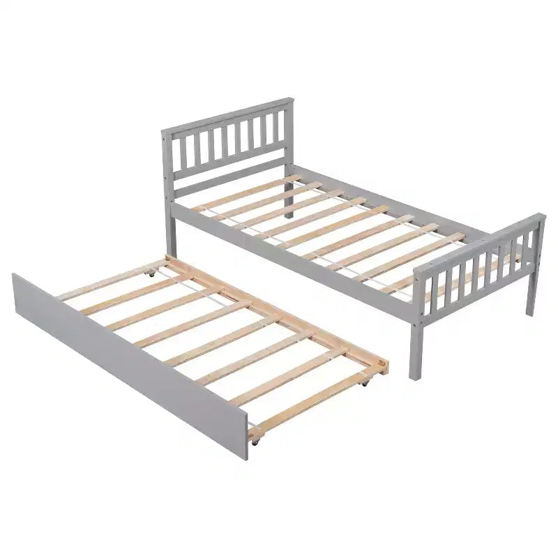 Lit plateforme double expresso/gris/blanc avec lit gigogne – 2 couchages