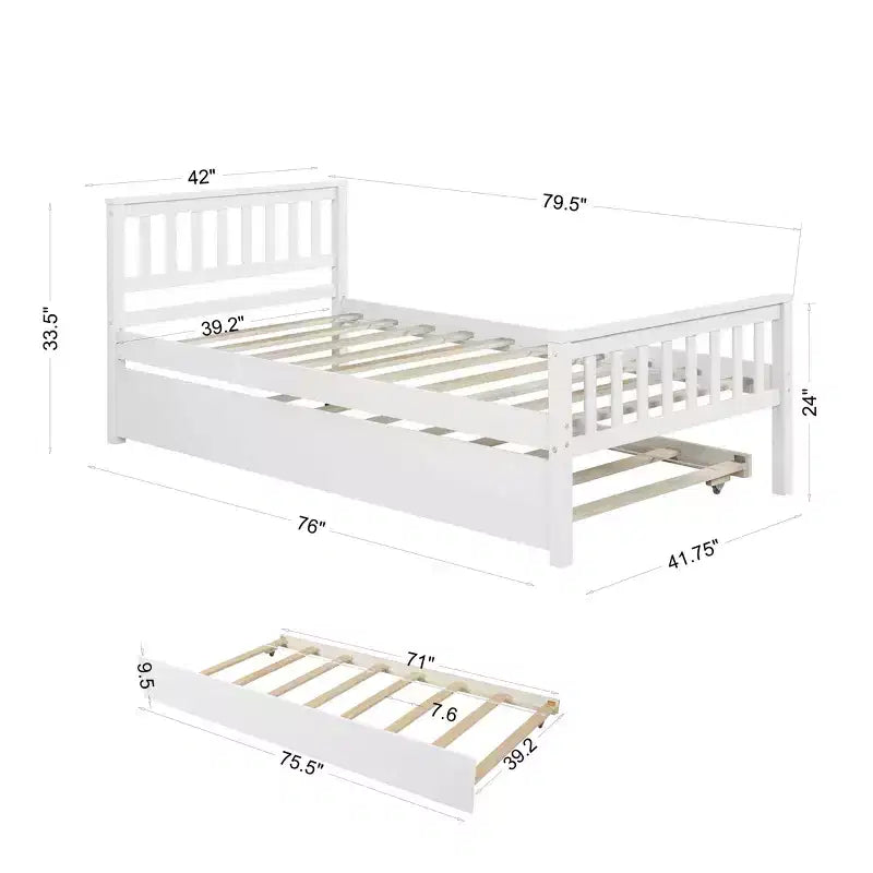 Lit plateforme double expresso/gris/blanc avec lit gigogne – 2 couchages