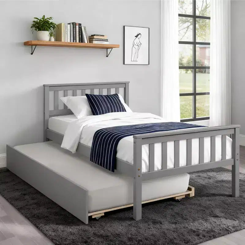 Lit plateforme double expresso/gris/blanc avec lit gigogne – 2 couchages