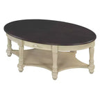 Table Basse Ovale Beige/Cerisier et Noyer avec Tiroir et Étagère, 1 pièce