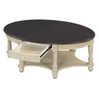 Table Basse Ovale Beige/Cerisier et Noyer avec Tiroir et Étagère, 1 pièce