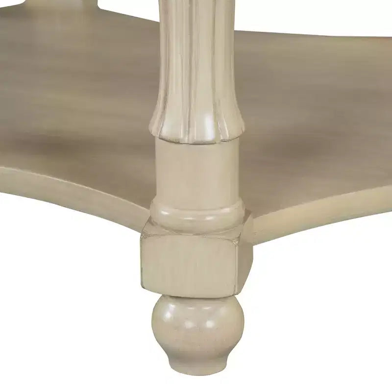 Table Basse Ovale Beige/Cerisier et Noyer avec Tiroir et Étagère, 1 pièce
