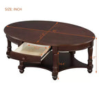 Table Basse Ovale Beige/Cerisier et Noyer avec Tiroir et Étagère, 1 pièce