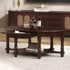 Table Basse Ovale Beige/Cerisier et Noyer avec Tiroir et Étagère, 1 pièce