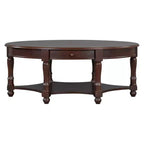 Table Basse Ovale Beige/Cerisier et Noyer avec Tiroir et Étagère, 1 pièce
