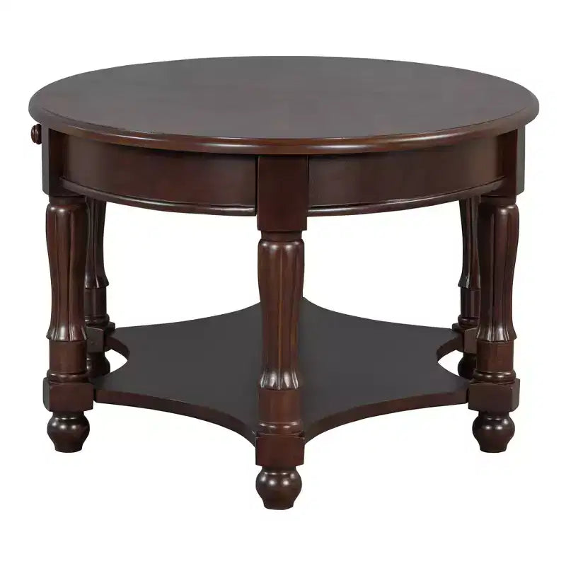 Table Basse Ovale Beige/Cerisier et Noyer avec Tiroir et Étagère, 1 pièce