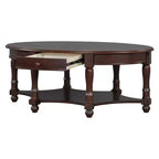 Table Basse Ovale Beige/Cerisier et Noyer avec Tiroir et Étagère, 1 pièce
