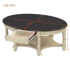 Table Basse Ovale Beige/Cerisier et Noyer avec Tiroir et Étagère, 1 pièce