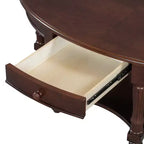 Table Basse Ovale Beige/Cerisier et Noyer avec Tiroir et Étagère, 1 pièce