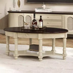 Table Basse Ovale Beige/Cerisier et Noyer avec Tiroir et Étagère, 1 pièce