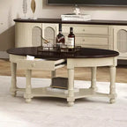 Table Basse Ovale Beige/Cerisier et Noyer avec Tiroir et Étagère, 1 pièce