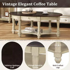 Table Basse Ovale Beige/Cerisier et Noyer avec Tiroir et Étagère, 1 pièce