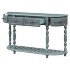 Console demi-lune avec 4 tiroirs et étagère, bleu/noir antique, assemblage par 1 personne