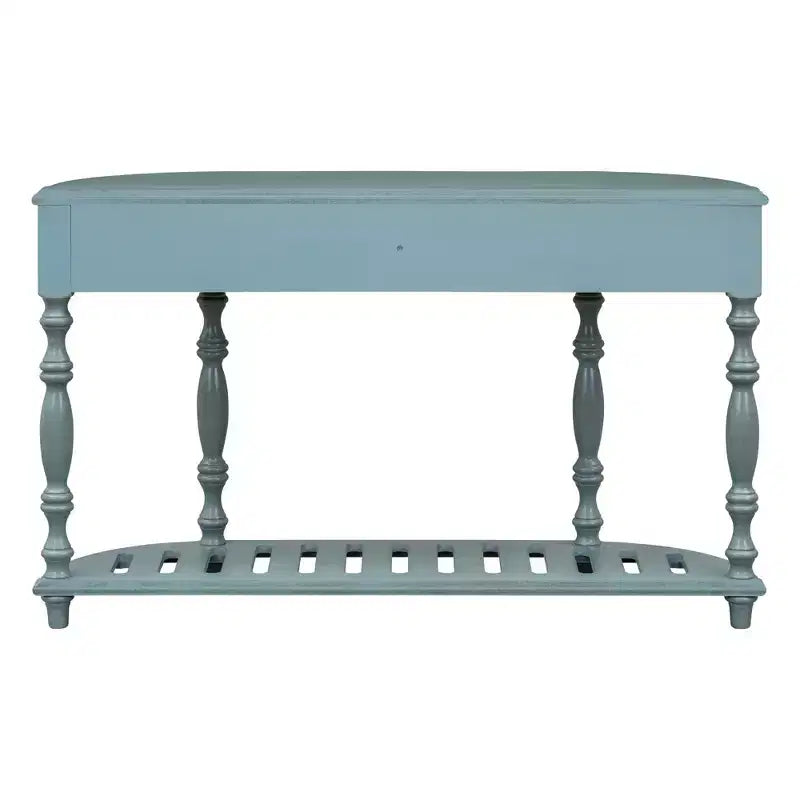 Console demi-lune avec 4 tiroirs et étagère, bleu/noir antique, assemblage par 1 personne