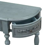 Console demi-lune avec 4 tiroirs et étagère, bleu/noir antique, assemblage par 1 personne