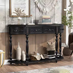 Console demi-lune avec 4 tiroirs et étagère, bleu/noir antique, assemblage par 1 personne