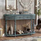 Console demi-lune avec 4 tiroirs et étagère, bleu/noir antique, assemblage par 1 personne