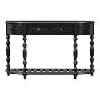 Console demi-lune avec 4 tiroirs et étagère, bleu/noir antique, assemblage par 1 personne