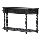 Console demi-lune avec 4 tiroirs et étagère, bleu/noir antique, assemblage par 1 personne