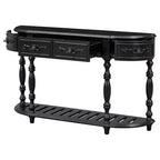 Console demi-lune avec 4 tiroirs et étagère, bleu/noir antique, assemblage par 1 personne