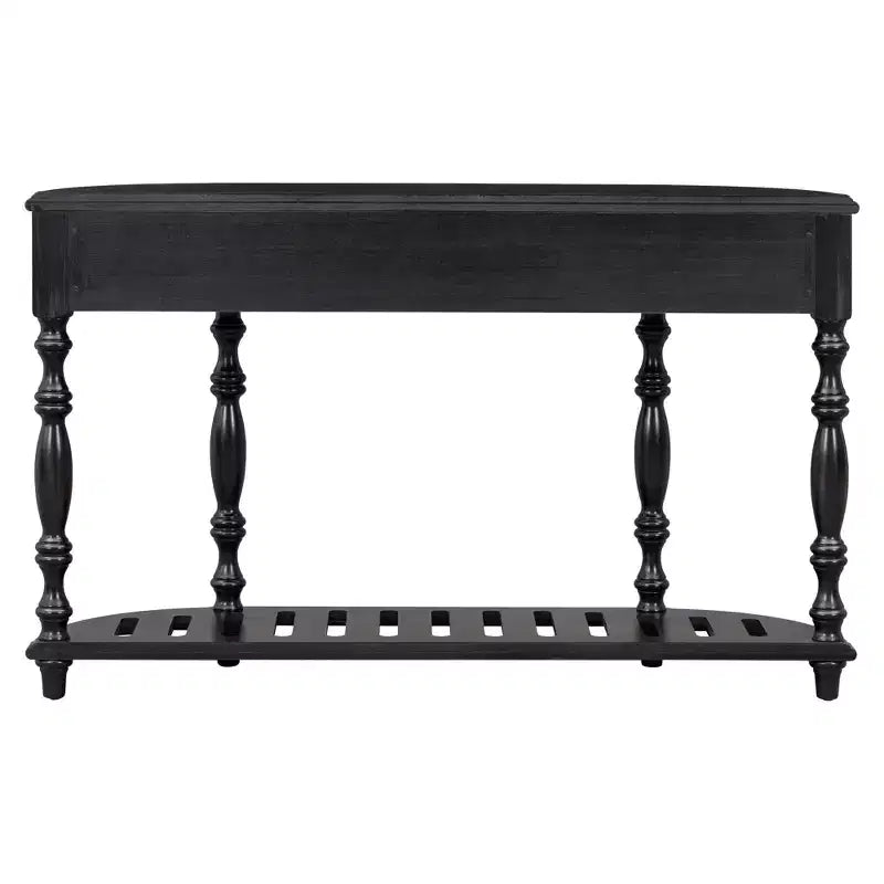 Console demi-lune avec 4 tiroirs et étagère, bleu/noir antique, assemblage par 1 personne