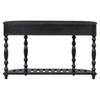 Console demi-lune avec 4 tiroirs et étagère, bleu/noir antique, assemblage par 1 personne