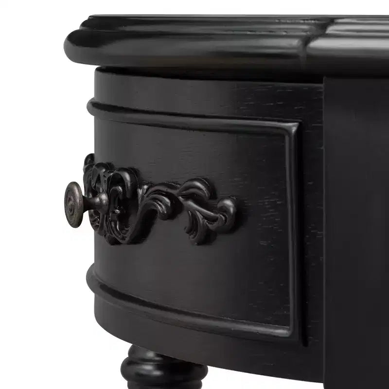 Console demi-lune avec 4 tiroirs et étagère, bleu/noir antique, assemblage par 1 personne