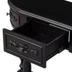 Console demi-lune avec 4 tiroirs et étagère, bleu/noir antique, assemblage par 1 personne