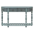 Console demi-lune avec 4 tiroirs et étagère, bleu/noir antique, assemblage par 1 personne