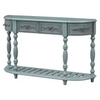 Console demi-lune avec 4 tiroirs et étagère, bleu/noir antique, assemblage par 1 personne