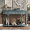 Retro Wood Curved Console Table, Half Moon Hall Entryway Table with Drawers & Shelf for Living Room, 52''