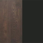 Table de bar brun foncé/naturel avec plateau et pied en X noir, 4 places
