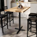 Table de bar brun foncé/naturel avec plateau et pied en X noir, 4 places