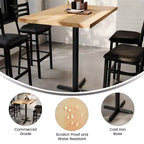 Table de bar brun foncé/naturel avec plateau et pied en X noir, 4 places