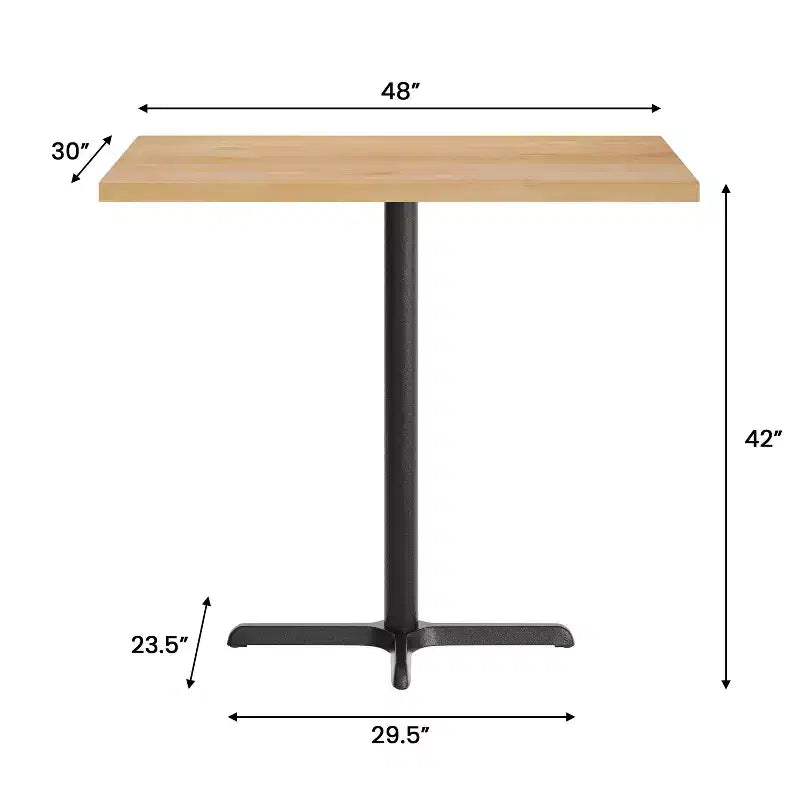 Table de bar brun foncé/naturel avec plateau et pied en X noir, 4 places
