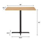 Table de bar brun foncé/naturel avec plateau et pied en X noir, 4 places