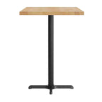 Table de bar brun foncé/naturel avec plateau et pied en X noir, 4 places